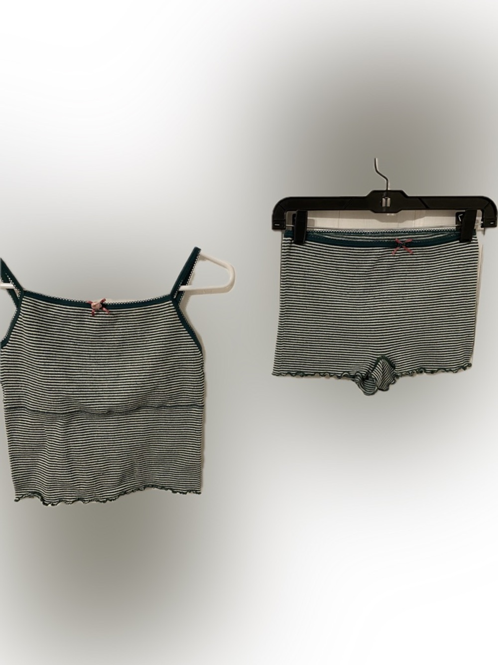 Pajama Shorts Set Green & White Stripes